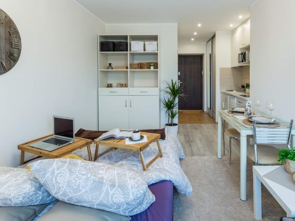 A compact and well-designed ADU showcasing smart layout, multifunctional furniture, and efficient storage solutions